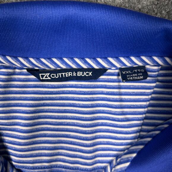 Cutter & Buck Polo Men's XXL Blue Striped Stretchy Performance Golf Shirt - Picture 3 of 7